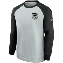 Las Vegas Raiders Historic Raglan Crew Performance Sweater - Silver/Black