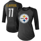 Chase Claypool Pittsburgh Steelers Women's Team Player Name & Number Tri-Blend Raglan 3/4-Sleeve T-Shirt - Black T-shirts