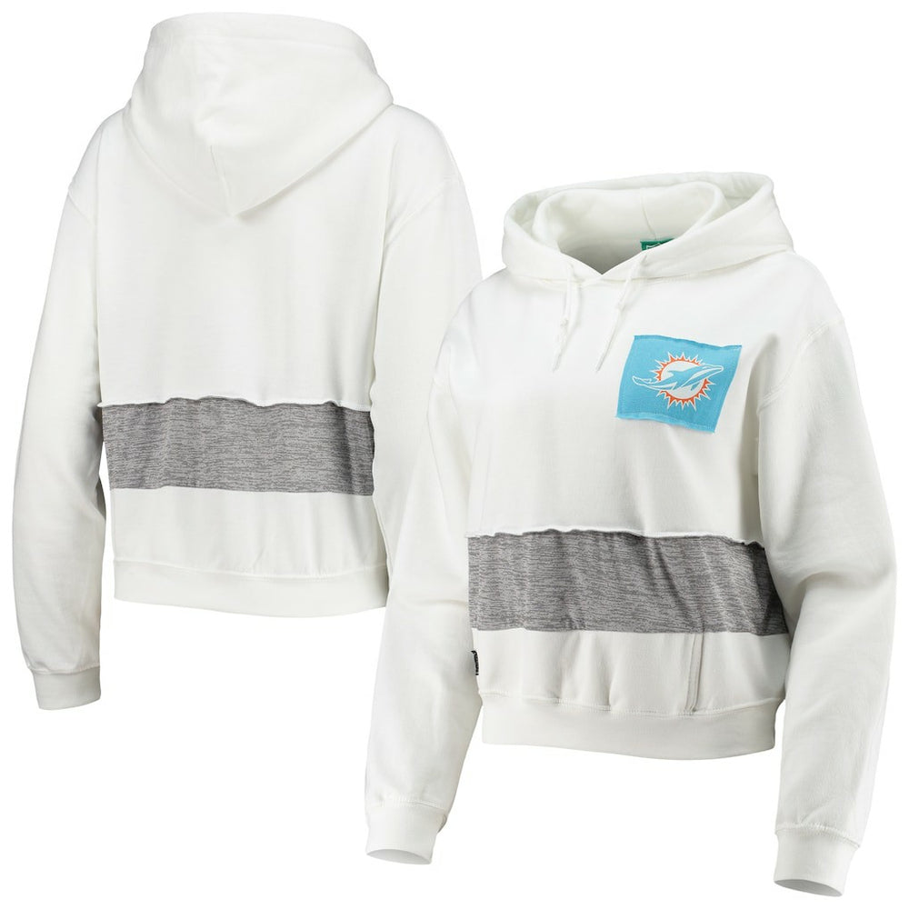Miami Dolphins Refried Apparel Women's Sustainable Crop Dolman Pullover Hoodie - White Hoodies
