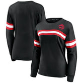 Toronto Raptors Women's Block Party Chest Logo Striped Long Sleeve T-Shirt Black - Fanatics
