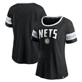 Brooklyn Nets Women's Block Party Striped Sleeve T-Shirt Black/Heathered Gray - Fanatics