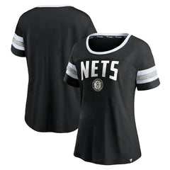 Brooklyn Nets Women's Block Party Striped Sleeve T-Shirt Black/Heathered Gray - Fanatics