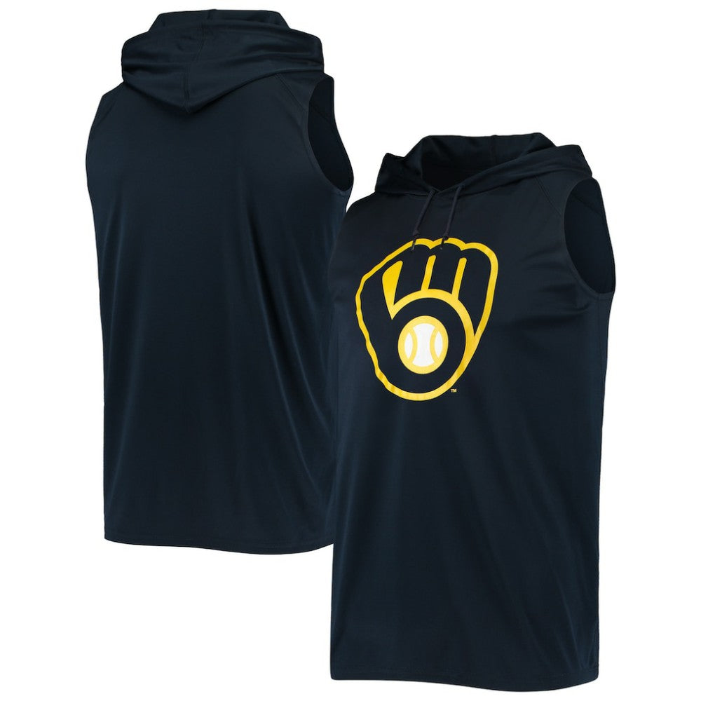 Milwaukee Brewers Stitches Sleeveless Pullover Hoodie - Navy Hoodies