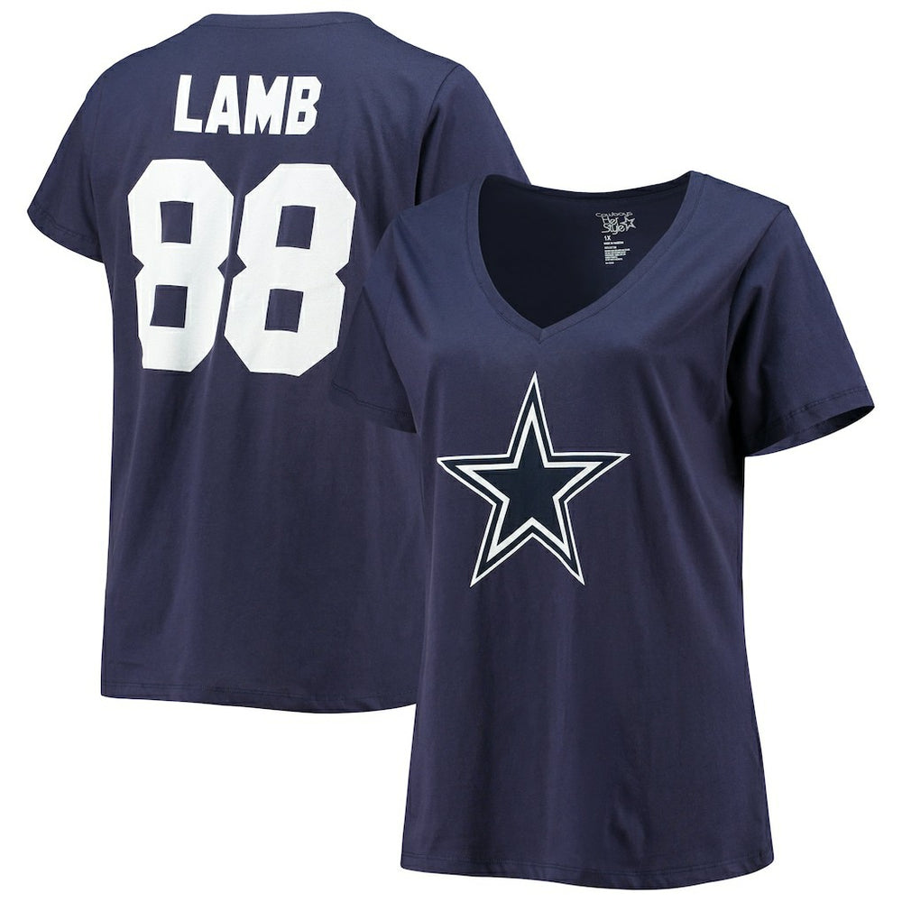 CeeDee Lamb Dallas Cowboys Women's Plus Size Name & Number V-Neck T-Shirt - Navy T-shirts
