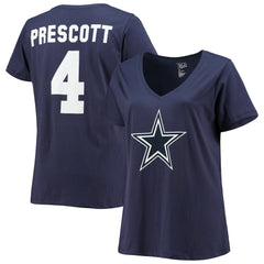 Dak Prescott Dallas Cowboys Women's Plus Size Fair Catch Name & Number V-Neck T-Shirt - Navy T-shirts