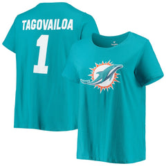 Tua Tagovailoa Miami Dolphins Women's Plus Size Fair Catch Name & Number Scoop Neck T-Shirt - Aqua T-shirts