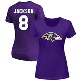 Lamar Jackson Baltimore Ravens Women's Plus Size Name & Number V-Neck T-Shirt - Purple T-shirts