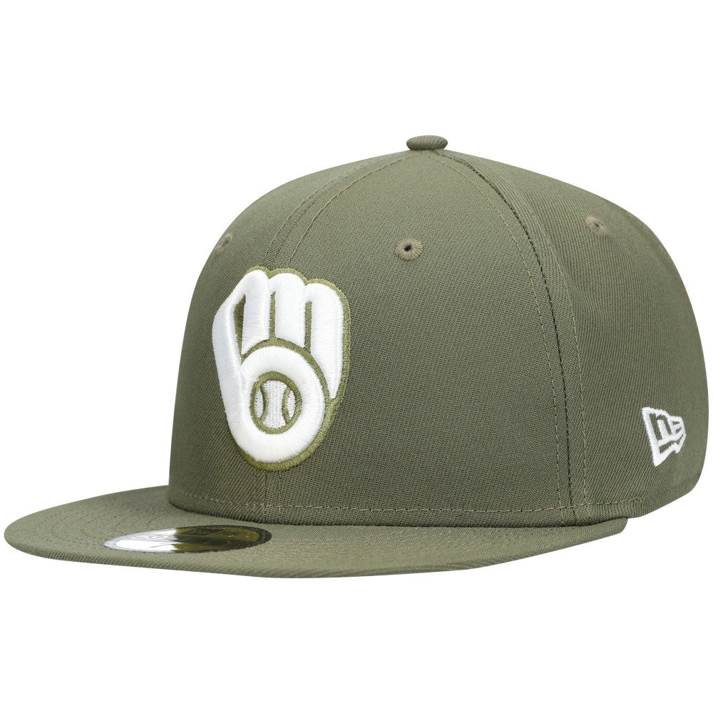Milwaukee Brewers New Era White Logo 59FIFTY Fitted Hat - Olive Hats