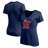Miami Marlins Women's Red White and Team V-Neck T-Shirt - Navy T-shirts