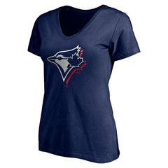 Toronto Blue Jays Women's Red White and Team V-Neck T-Shirt - Navy T-shirts