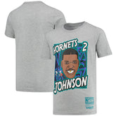 Larry Johnson Charlotte Hornets Youth Hardwood Classics King of the Court Player T-Shirt Gray - Mitchell & Ness