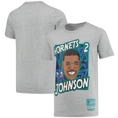 Larry Johnson Charlotte Hornets Youth Hardwood Classics King of the Court Player T-Shirt Gray - Mitchell & Ness