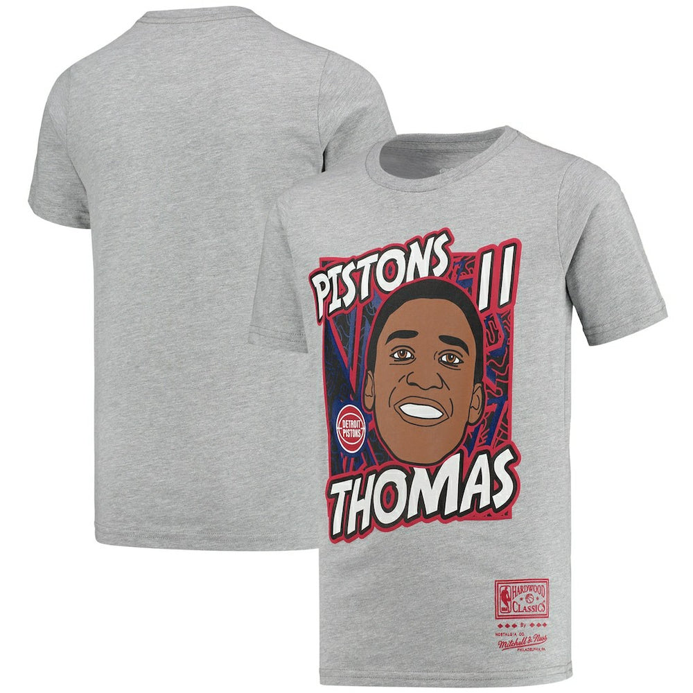 Isiah Thomas Detroit Pistons Youth Hardwood Classics King of the Court Player T-Shirt Gray - Mitchell & Ness
