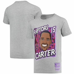 Vince Carter Toronto Raptors Youth Hardwood Classics King of the Court Player T-Shirt Gray - Mitchell & Ness