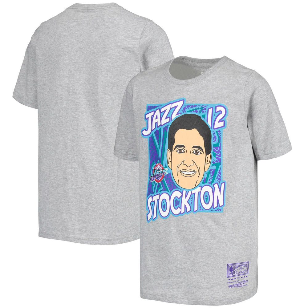 John Stockton Utah Jazz Youth Hardwood Classics King of the Court Player T-Shirt Gray - Mitchell & Ness