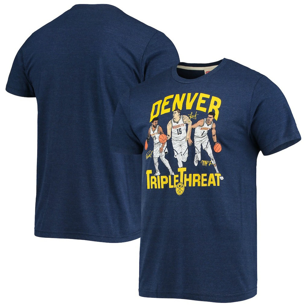 Jamal Murray/Michael Porter Jr./Nikola Jokic Denver Nuggets Homage Triple Threat Player Tri-Blend T-Shirt Heathered Navy