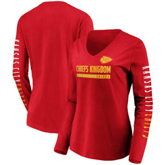 Kansas City Chiefs Women's Slogan V-Neck Long Sleeve T-Shirt - Red T-shirts