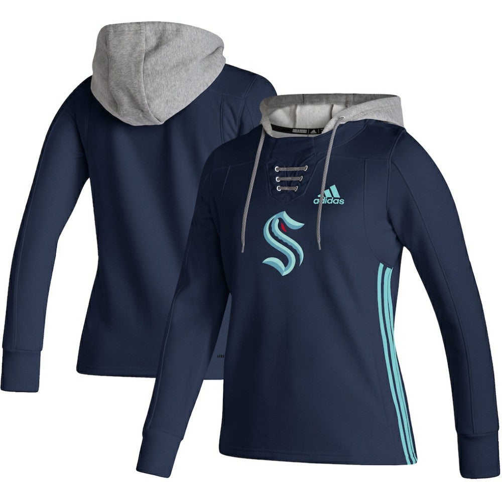Seattle Kraken adidas Women's Skate Lace AEROREADY Pullover Hoodie - Deep Sea Blue | US 4259695