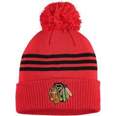 Chicago Blackhawks adidas Locker Room Three Stripe Cuffed Knit Hat with Pom - Navy | US 4265689