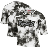 Toronto Raptors Women's Hardwood Classics Tie-Dye Cropped T-Shirt Black/White - Mitchell & Ness