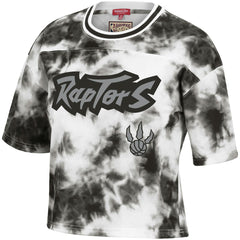 Toronto Raptors Women's Hardwood Classics Tie-Dye Cropped T-Shirt Black/White - Mitchell & Ness