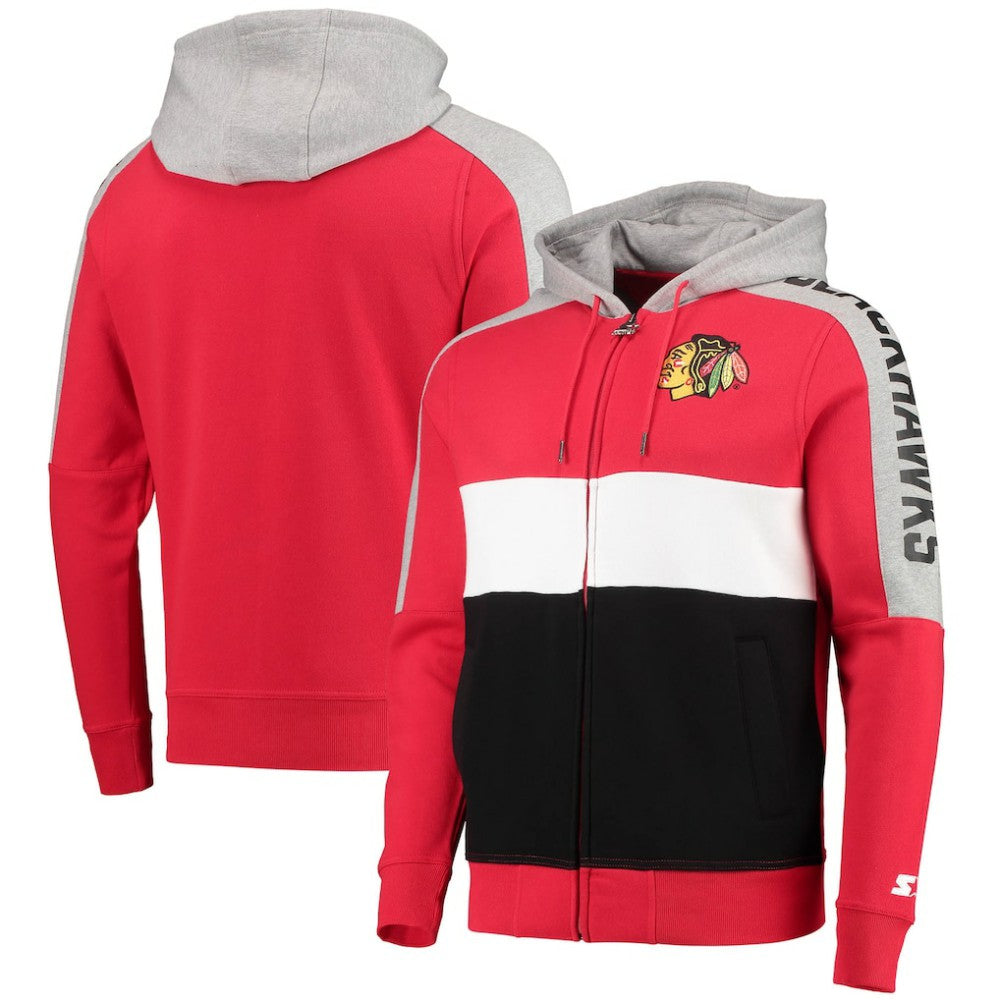 Chicago Blackhawks Starter Playoffs Color Block Full-Zip Hoodie - Red/Black | US 4270903