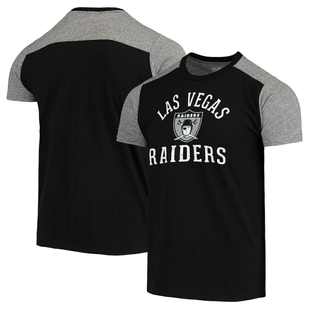 Las Vegas Raiders Majestic Threads Gridiron Classics Field Goal Slub T-Shirt - Black/Heathered Gray T-shirts