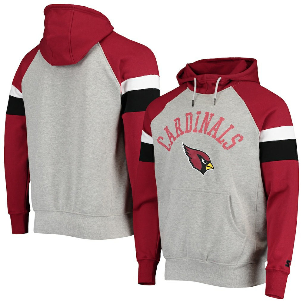 Arizona Cardinals Starter Home Run Raglan Pullover Hoodie - Heathered Gray/Cardinal Hoodies