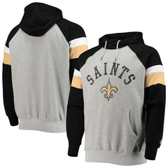 New Orleans Saints Starter Home Run Raglan Pullover Hoodie - Heathered Gray/Black Hoodies