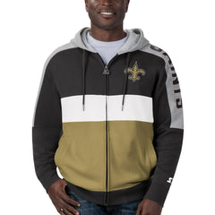 New Orleans Saints Starter Playoffs Color Block Full-Zip Hoodie - Black/Gold Hoodies