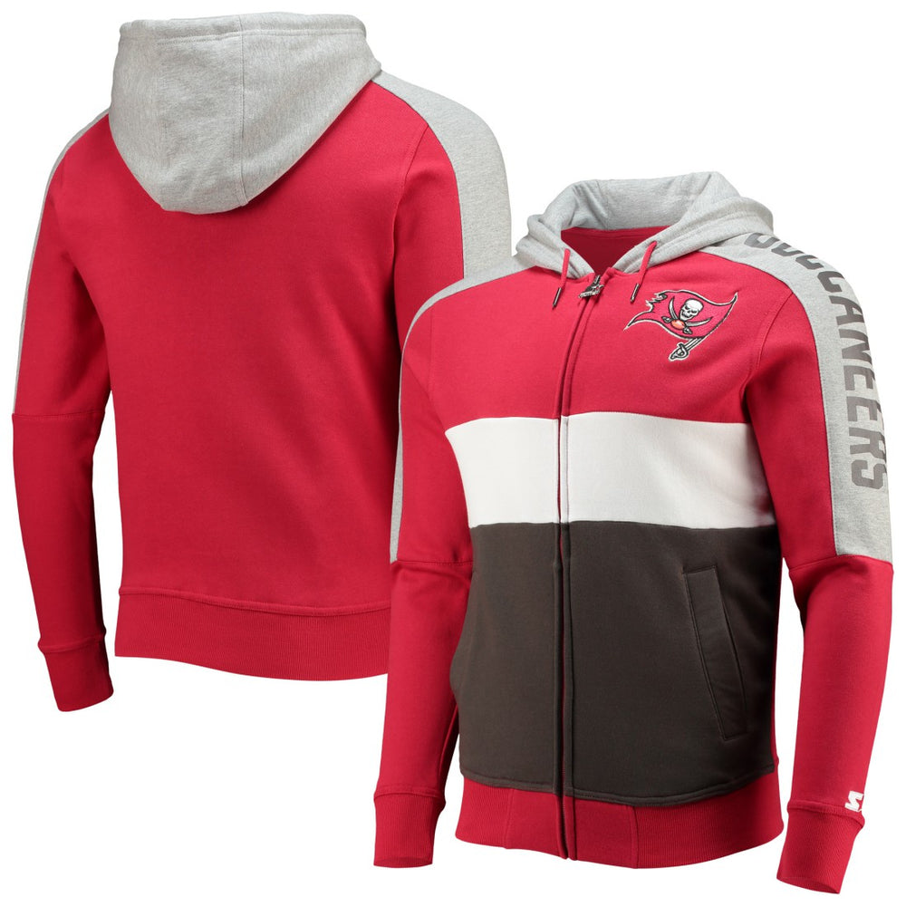 Tampa Bay Buccaneers Starter Playoffs Color Block Full-Zip Hoodie - Red/Pewter Hoodies
