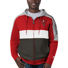 Tampa Bay Buccaneers Starter Playoffs Color Block Full-Zip Hoodie - Red/Pewter Hoodies