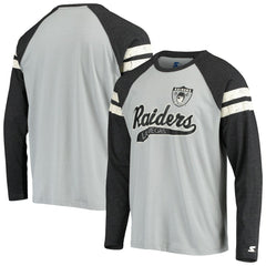 Las Vegas Raiders Starter Throwback League Raglan Long Sleeve Tri-Blend T-Shirt - Silver/Black T-shirts