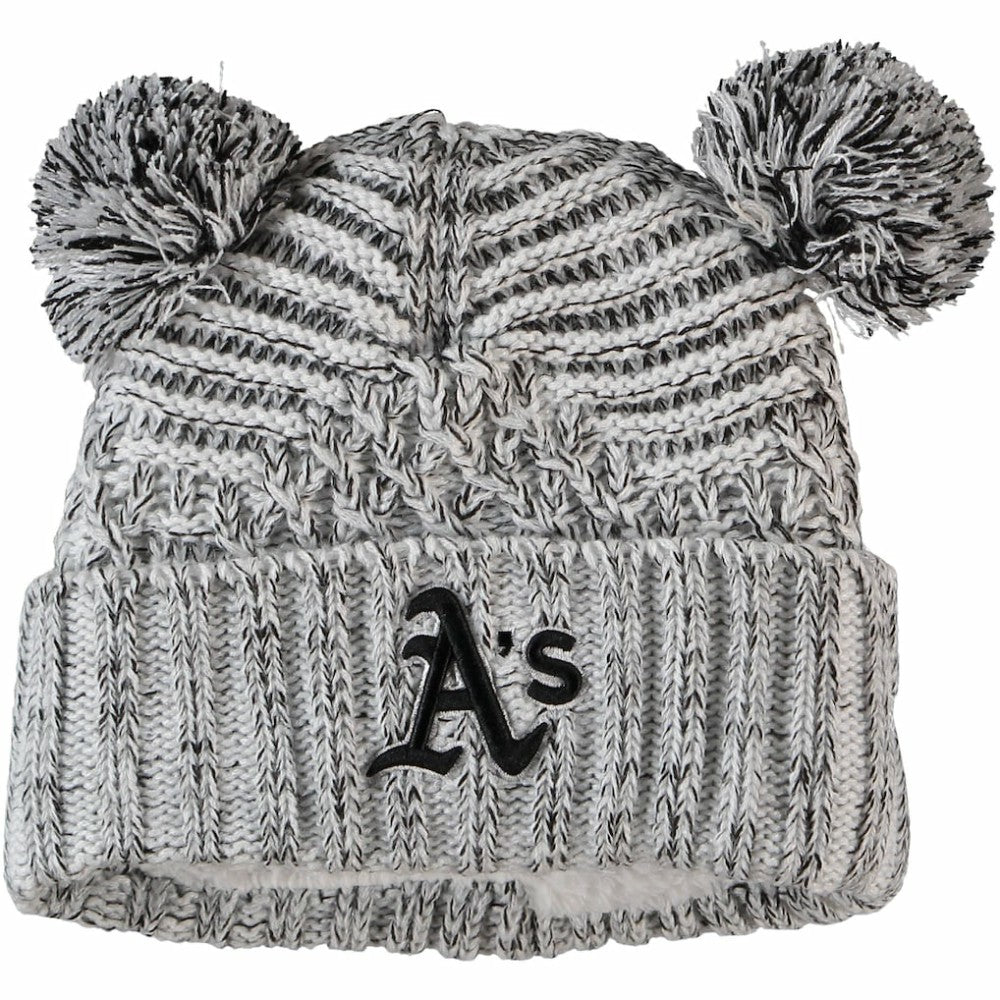 Athletics New Era Women's Dual Cuffed Knit Hat with Poms - Gray Hats