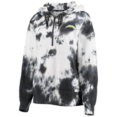 Los Angeles Chargers DKNY Sport Women's Dakota Oversized Tie-Dye Half-Zip Hoodie - White/Black Hoodies