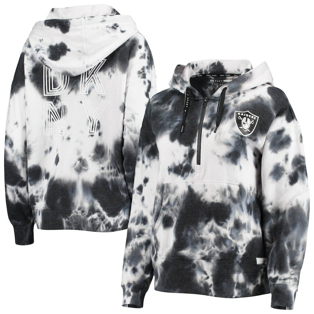 Las Vegas Raiders DKNY Sport Women's Dakota Oversized Tie-Dye Half-Zip Hoodie - White/Black Hoodies