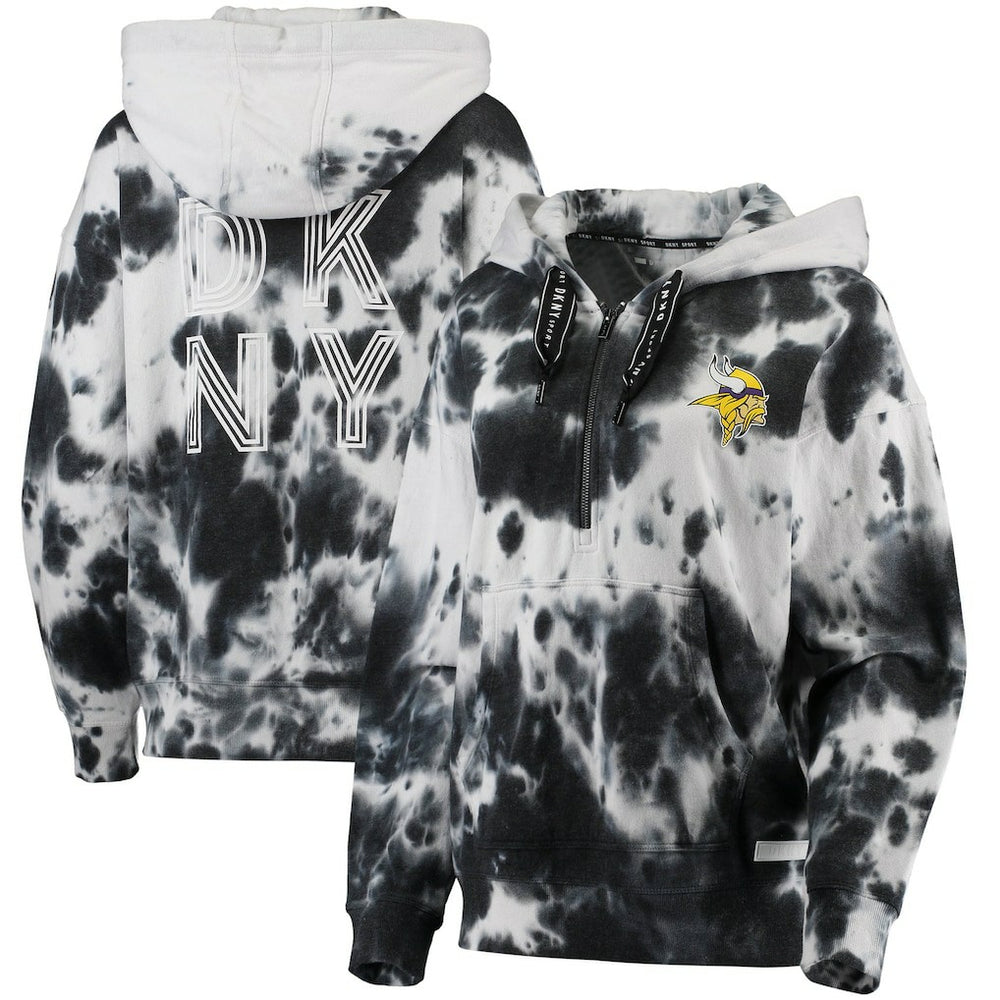 Minnesota Vikings DKNY Sport Women's Dakota Oversized Tie-Dye Half-Zip Hoodie - White/Black Hoodies