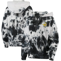 Minnesota Vikings DKNY Sport Women's Dakota Oversized Tie-Dye Half-Zip Hoodie - White/Black Hoodies
