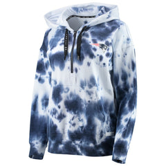 New England Patriots DKNY Sport Women's Dakota Oversized Tie-Dye Half-Zip Hoodie - White/Navy Hoodies