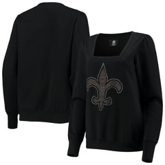 New Orleans Saints Cuce Women's Winners Square Neck Pullover Sweatshirt - Black Pullover