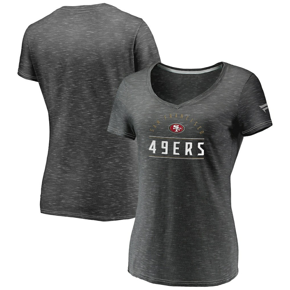 San Francisco 49ers Women's League Leader Space Dye V-Neck T-Shirt - Charcoal T-shirts
