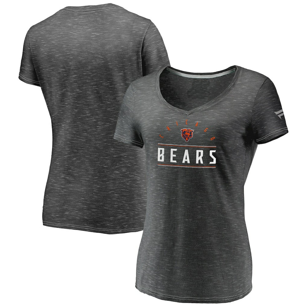 Chicago Bears Women's League Leader Space Dye V-Neck T-Shirt - Charcoal T-shirts