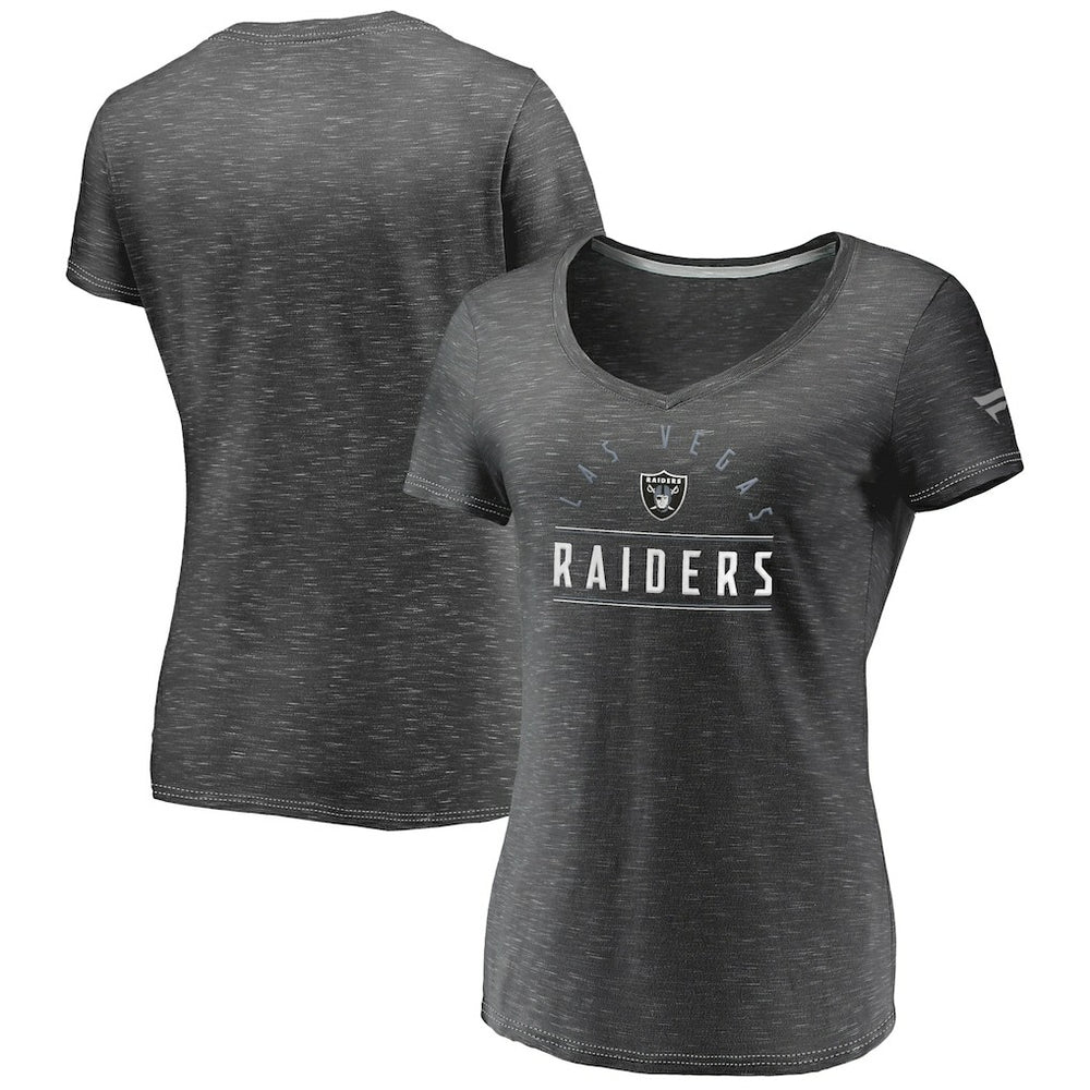 Las Vegas Raiders Women's League Leader Space Dye V-Neck T-Shirt - Charcoal T-shirts
