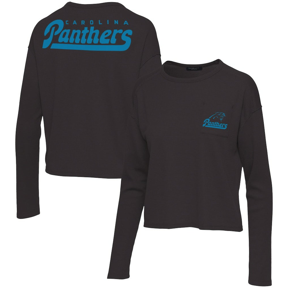 Carolina Panthers Junk Food Women's Pocket Thermal Long Sleeve T-Shirt - Black T-shirts