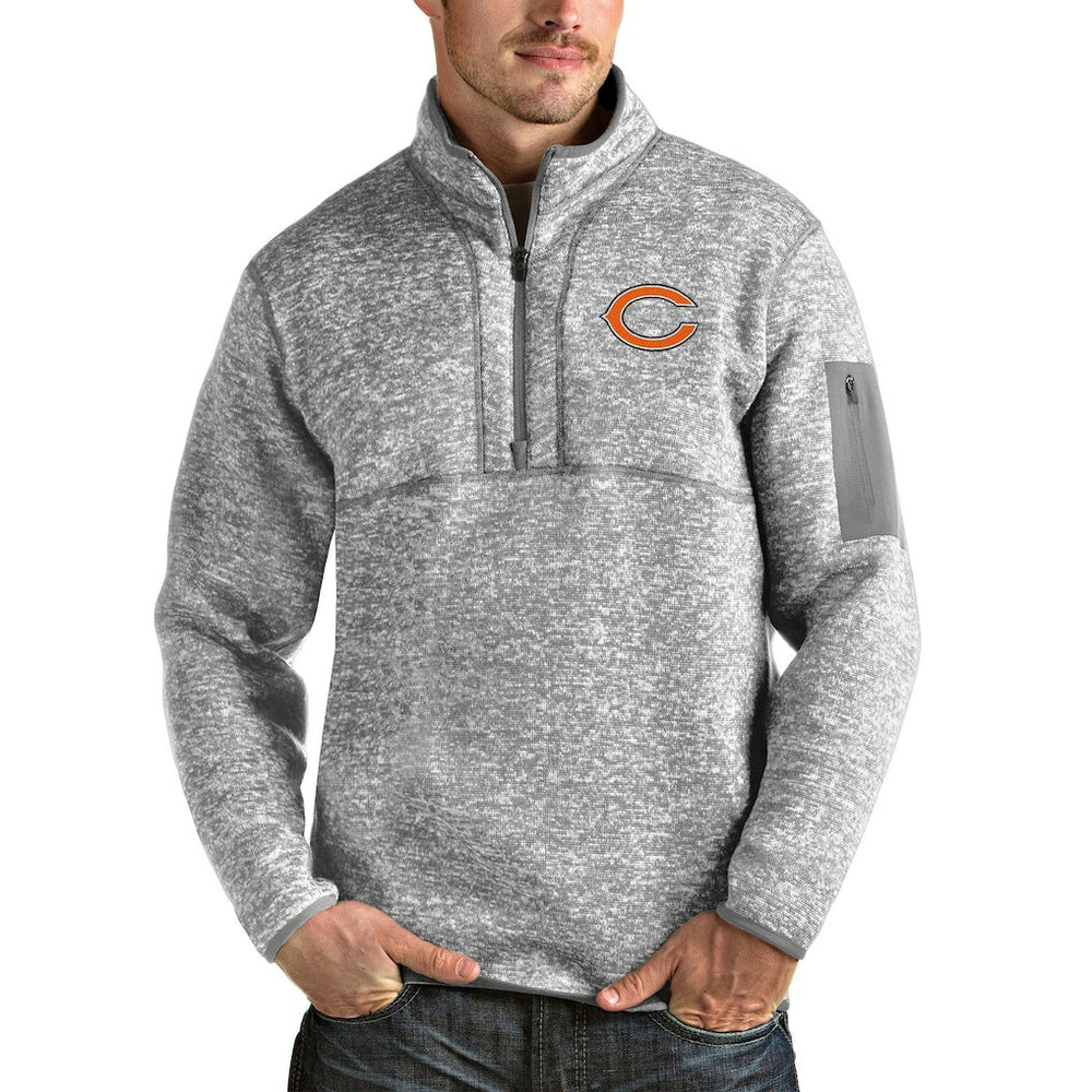 Chicago Bears Antigua Fortune Quarter-Zip Pullover Jacket - Heathered Gray Pullover