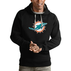 Miami Dolphins Antigua Victory Pullover Hoodie - Black Hoodies