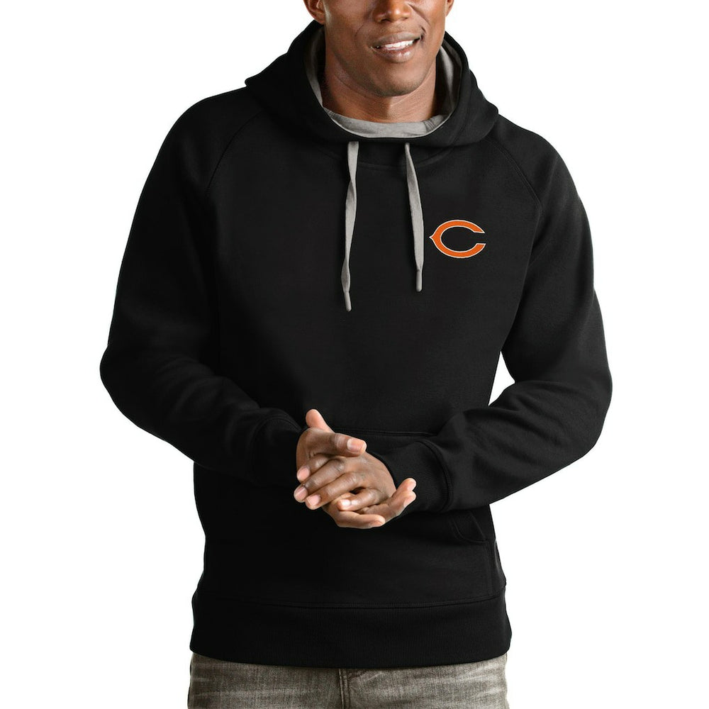Chicago Bears Antigua Logo Victory Pullover Hoodie - Black Hoodies