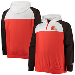Cleveland Browns New Era Big & Tall League Raglan Quarter-Zip Hoodie - Orange/Brown Hoodies
