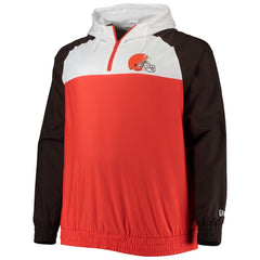 Cleveland Browns New Era Big & Tall League Raglan Quarter-Zip Hoodie - Orange/Brown Hoodies