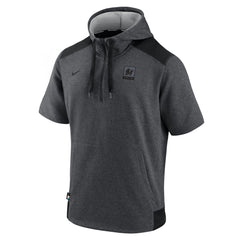 Miami Marlins Nike Authentic Collection Dry Flux Performance Quarter-Zip Short Sleeve Hoodie - Heathered Charcoal/Black Hoodies